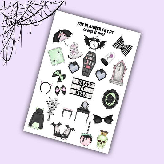 planner stickers, gothic stickers, pastel goth, vertical planner, stickers, deco stickers, weekly planners, gothic planner, spooky