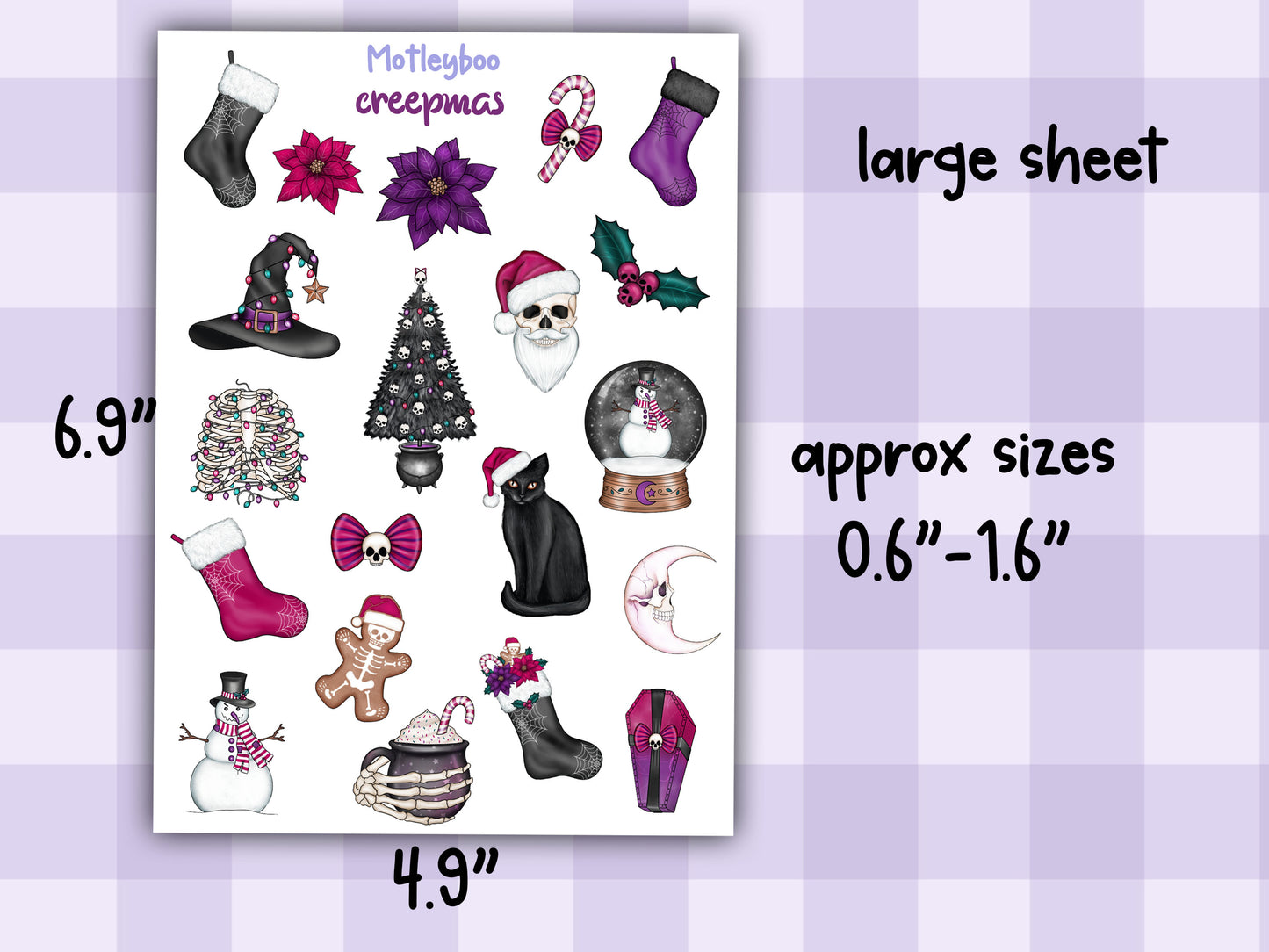 christmas sticker sheet, planner stickers, creepy stickers, vertical planner, small journal, spooky sticker sheet, gifts for christmas