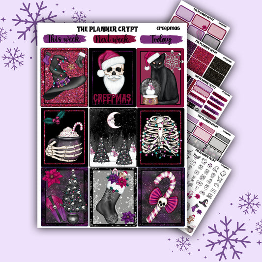 weekly planner sticker kit, planner stickers, spooky christmas, creepy christmas stickers, vertical planner, gothic stickers, , planner