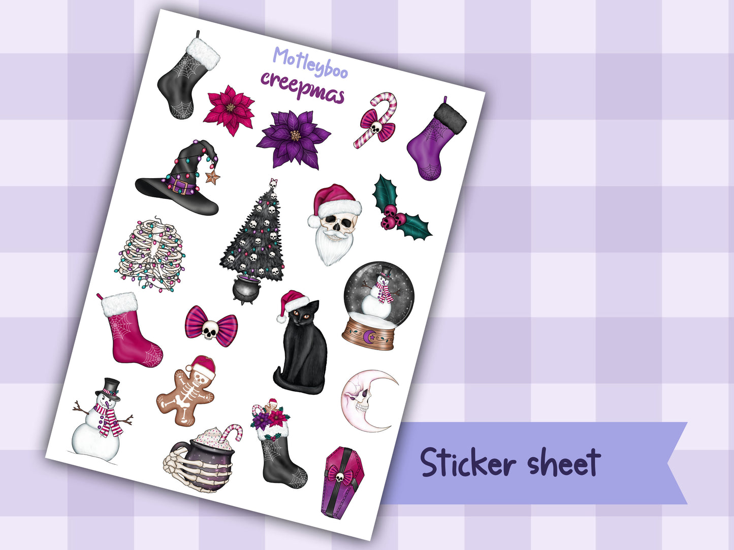 christmas sticker sheet, planner stickers, creepy stickers, vertical planner, small journal, spooky sticker sheet, gifts for christmas