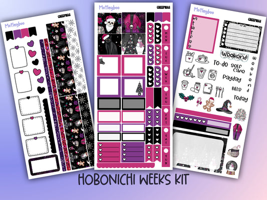 Hobonichi planner kit, Creepmas, 3 page kit, planner kit, cute stickers, winter, christmas, spooky