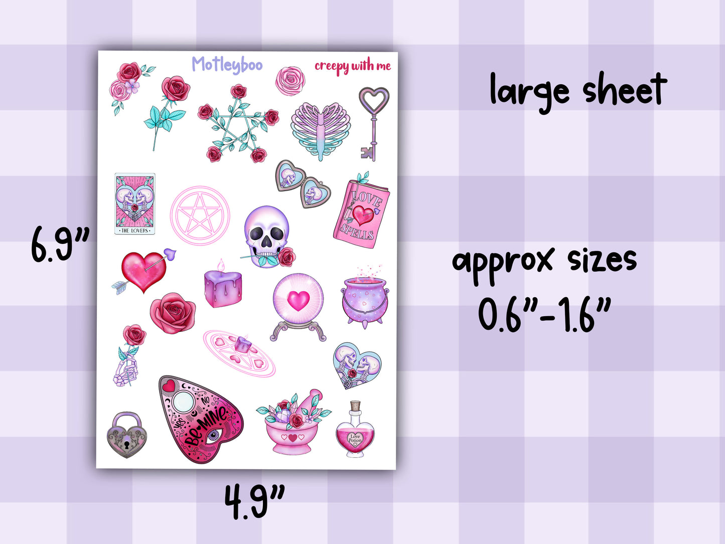 valentines day sticker sheet, spooky love stickers, spooky stickers, goth planner, creepy with me