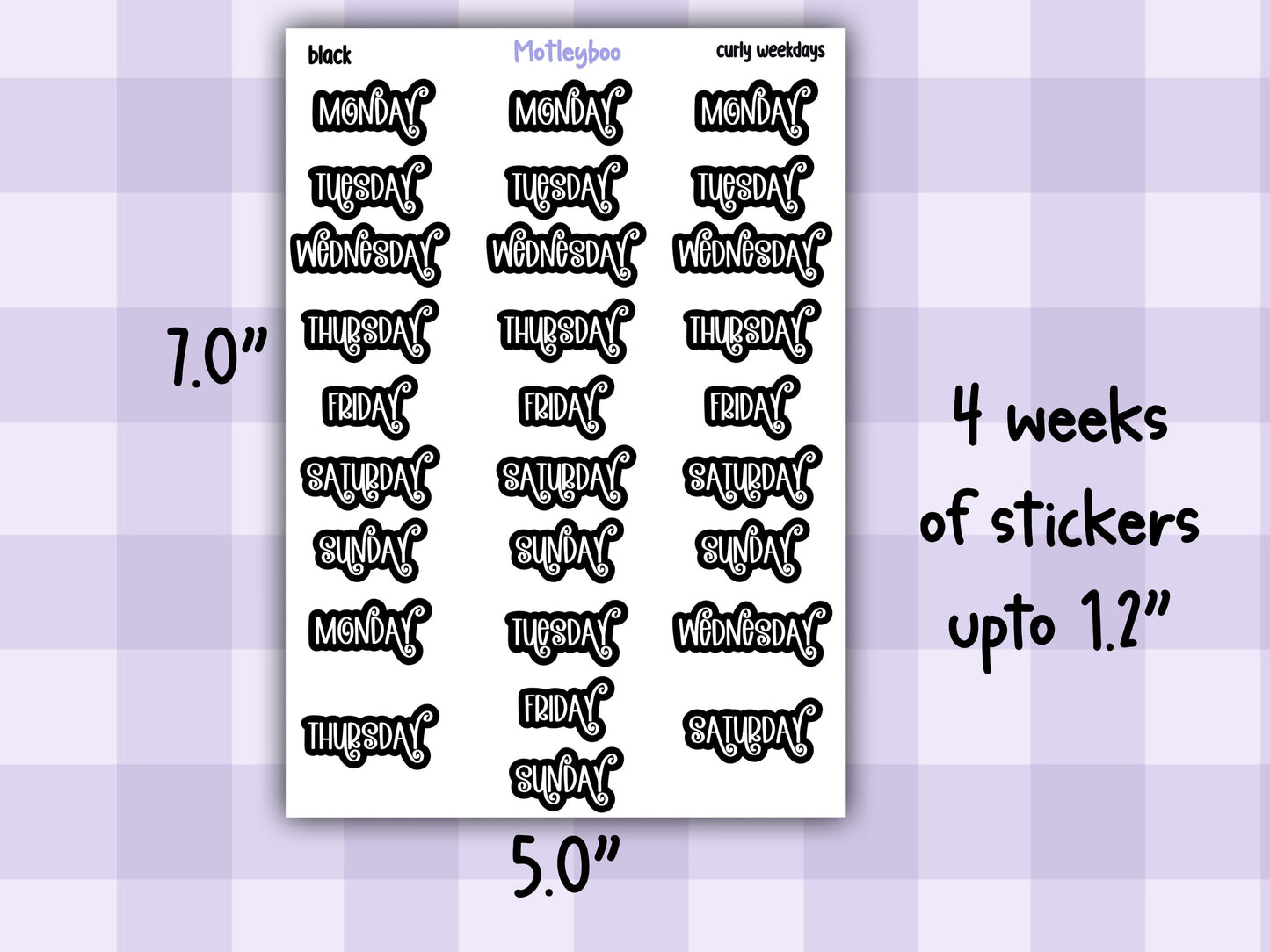 Weekday header date cover up stickers for vertical and A5 planners