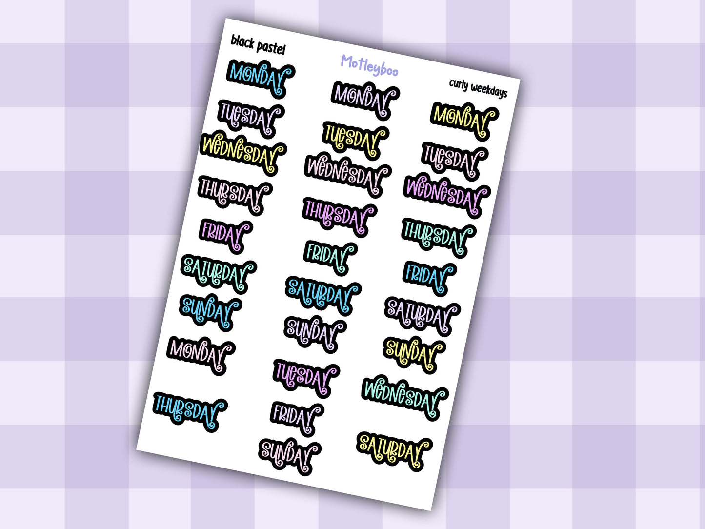 Weekday header date cover up stickers for vertical and A5 planners