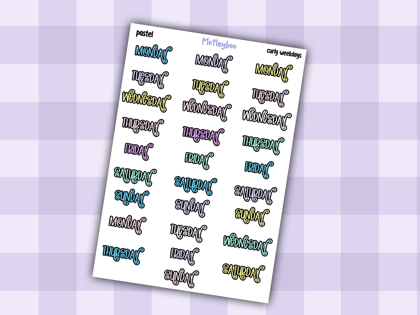 Weekday header date cover up stickers for vertical and A5 planners