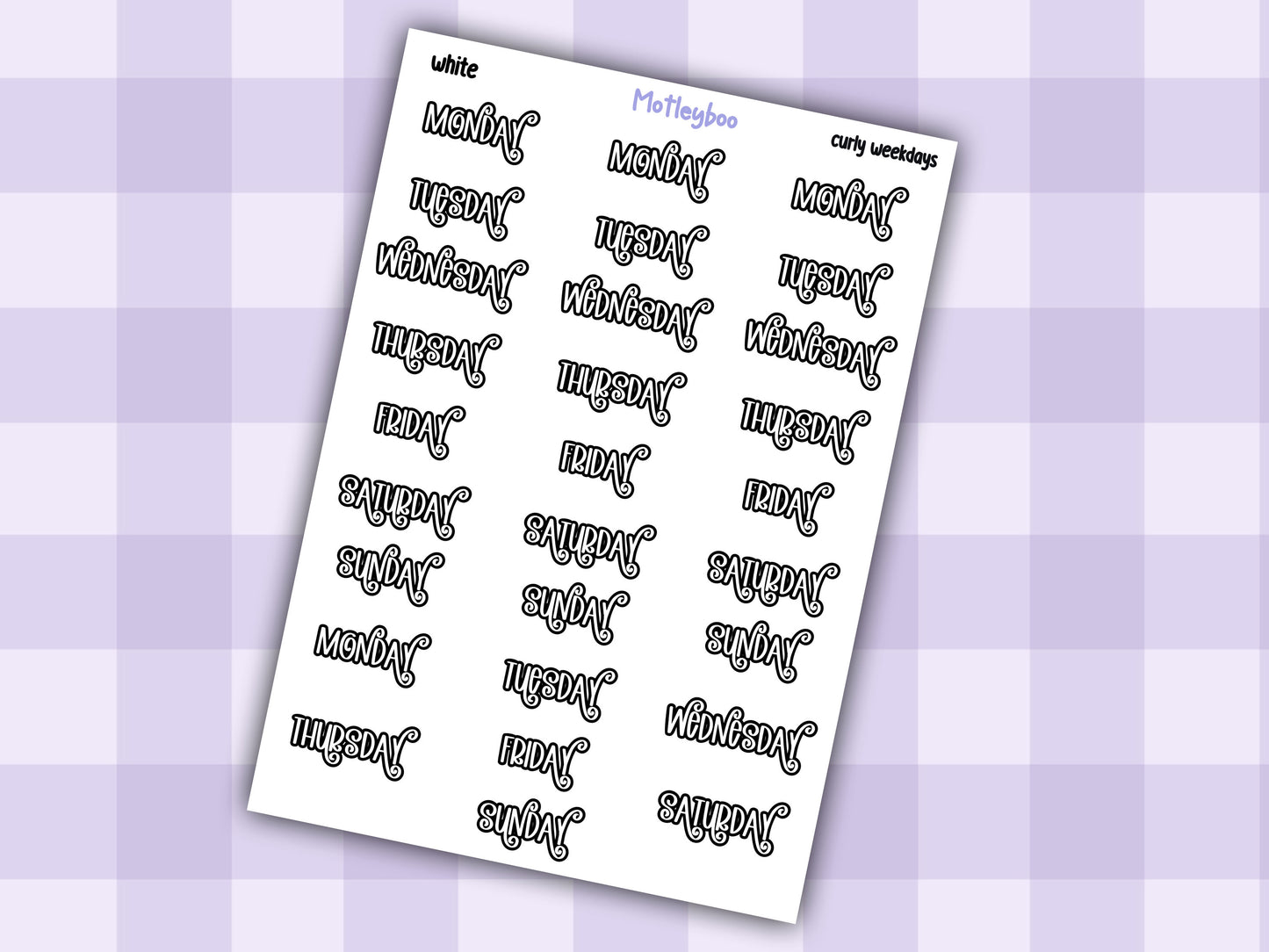 Weekday header date cover up stickers for vertical and A5 planners