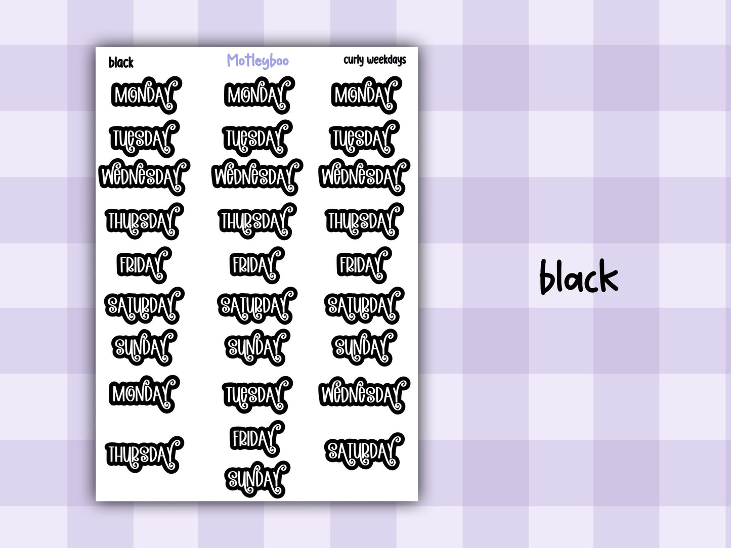 Weekday header date cover up stickers for vertical and A5 planners