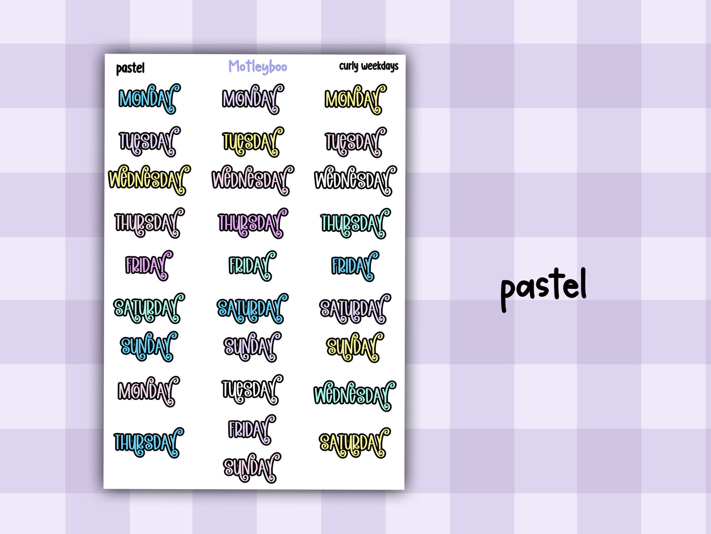 Weekday header date cover up stickers for vertical and A5 planners