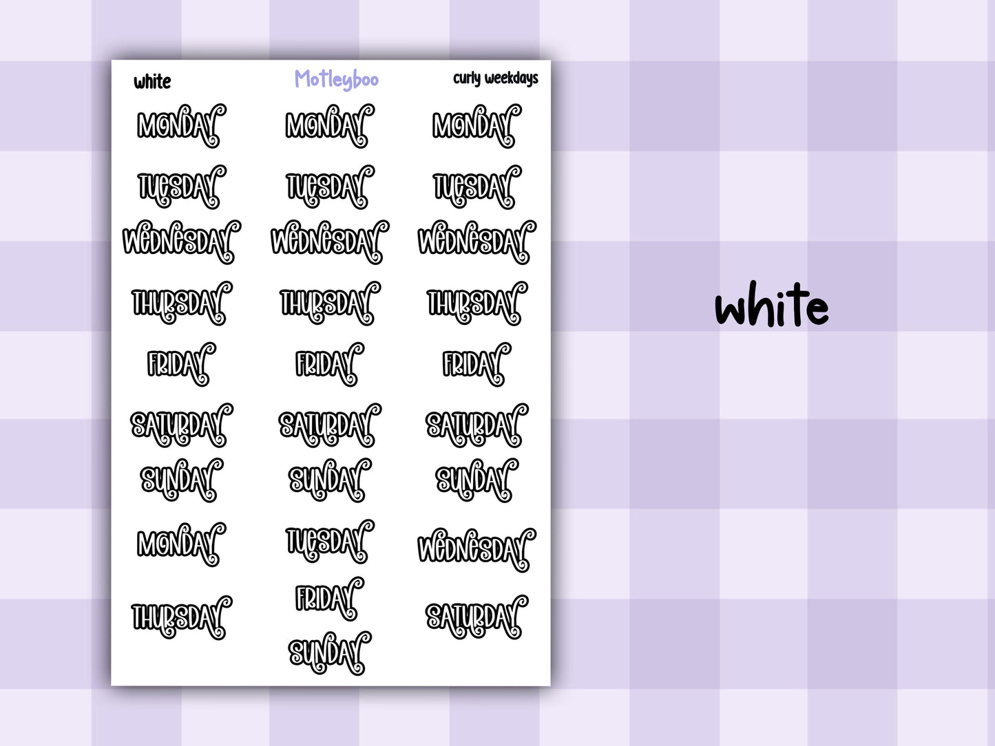 Weekday header date cover up stickers for vertical and A5 planners