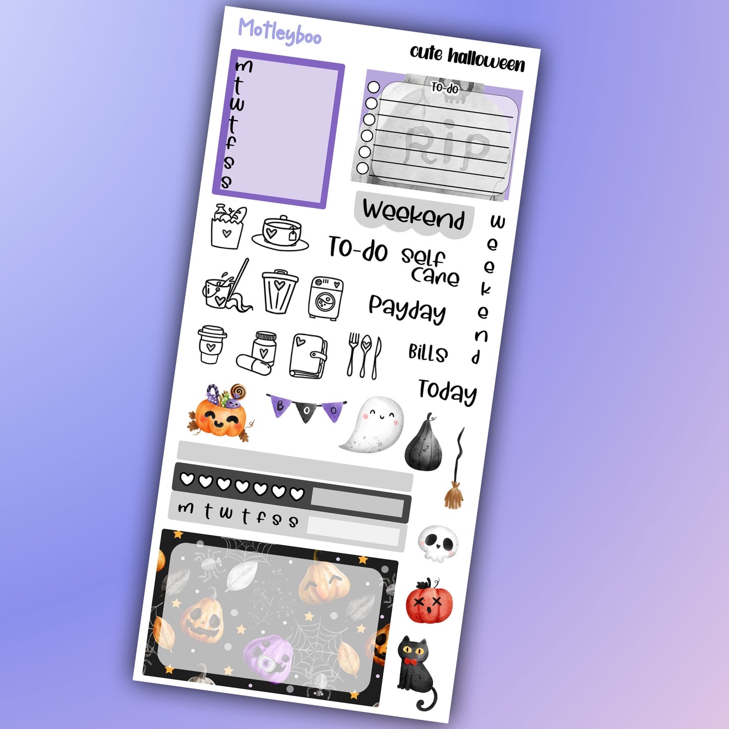 Hobonichi weeks kit, weekly planner sticker kit, stickers, gothic spooky season, autumn season, small journal, halloween stickers, planners