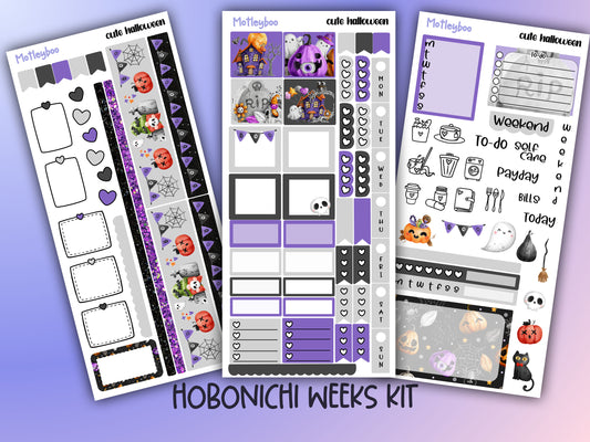 Hobonichi weeks kit, weekly planner sticker kit, stickers, gothic spooky season, autumn season, small journal, halloween stickers, planners