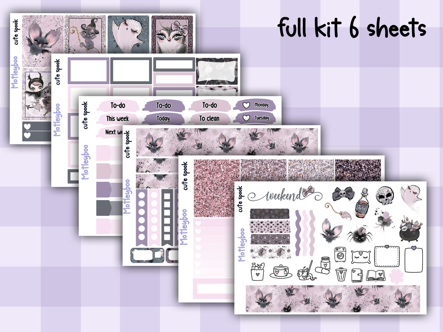 Goth Weekly Planner Sticker Kit, Spooky Halloween Vertical Planning Stickers, Cute spook