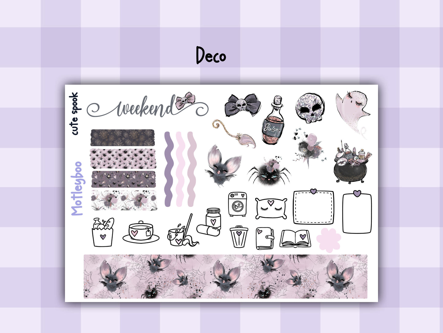 Goth Weekly Planner Sticker Kit, Spooky Halloween Vertical Planning Stickers, Cute spook