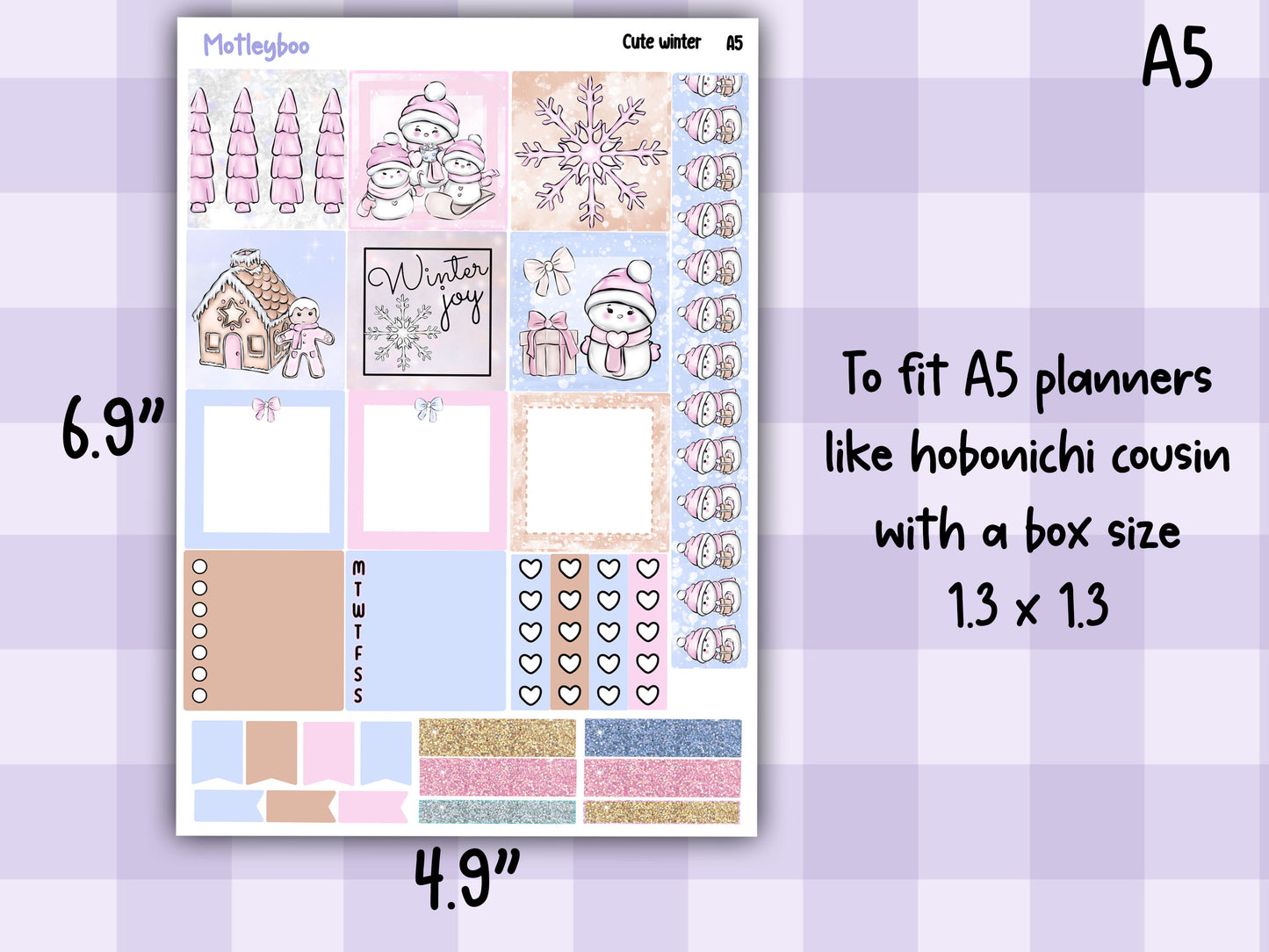 Winter themed A5 planner sticker kit, Christmas stickers, pocket planner, hobonichi planning
