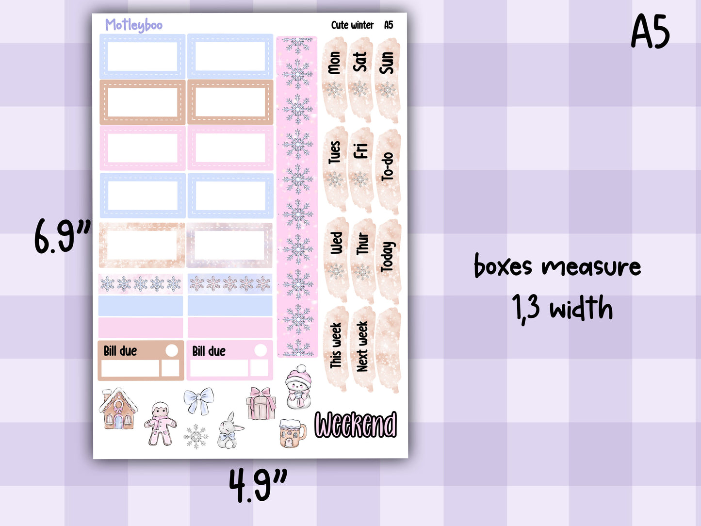 Winter themed A5 planner sticker kit, Christmas stickers, pocket planner, hobonichi planning