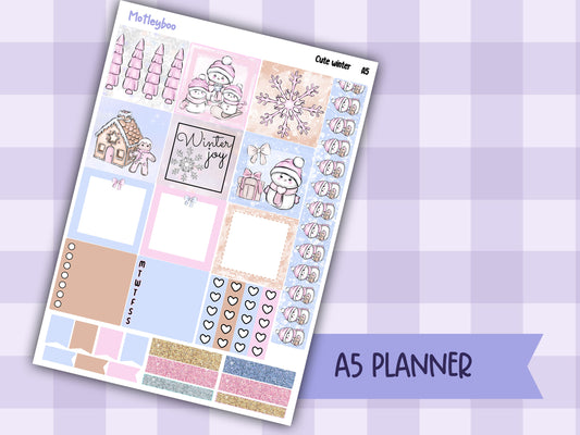 Winter themed A5 planner sticker kit, Christmas stickers, pocket planner, hobonichi planning