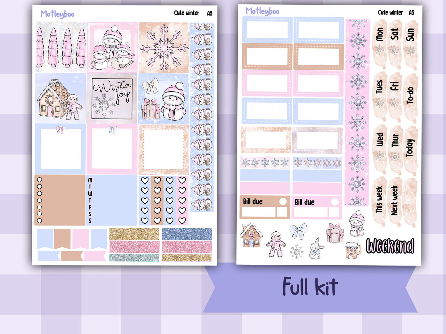 Winter themed A5 planner sticker kit, Christmas stickers, pocket planner, hobonichi planning