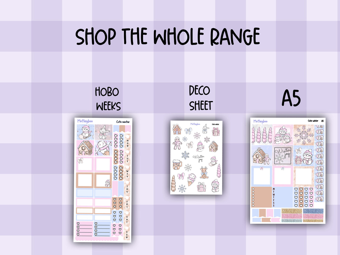 Winter themed A5 planner sticker kit, Christmas stickers, pocket planner, hobonichi planning