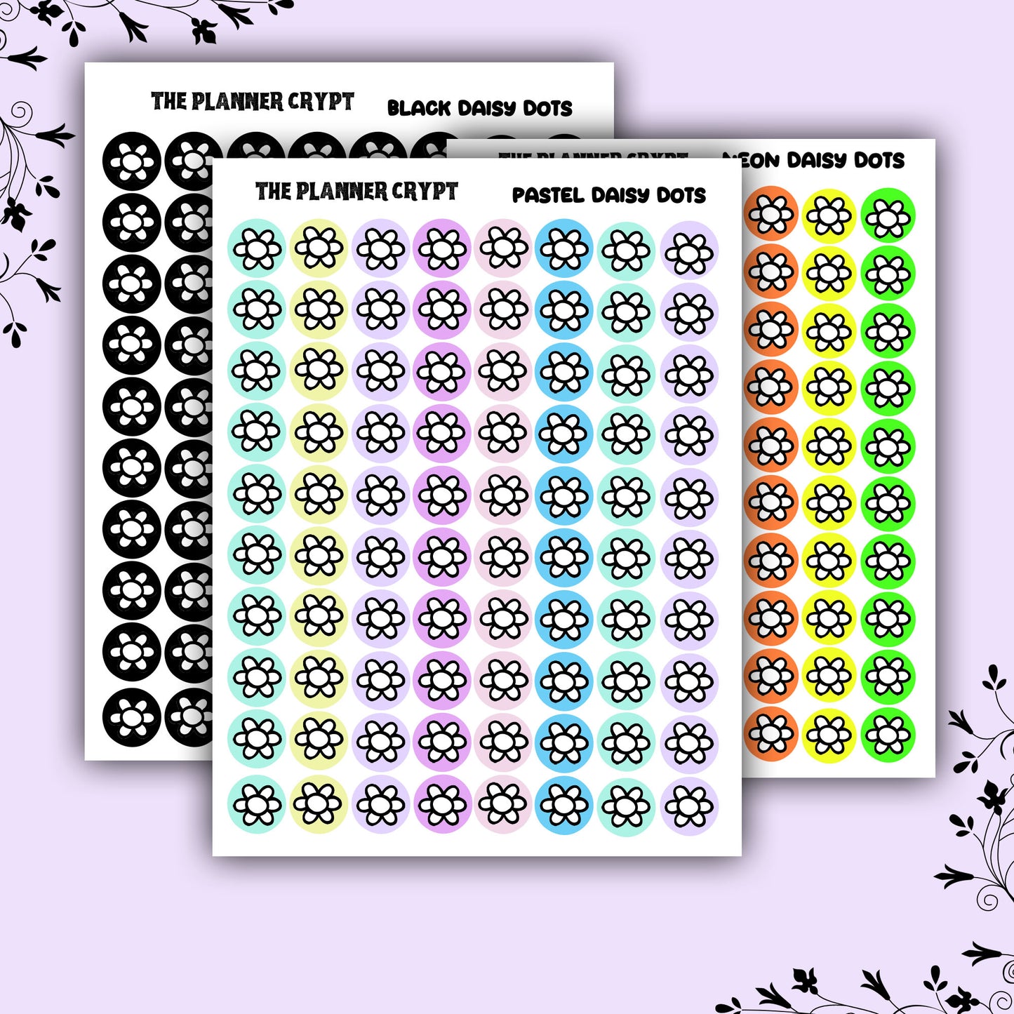 daisy dot stickers, planner sticker, pastel goth,vertical planner, cute stickers, functional sticker, checklist sticker
