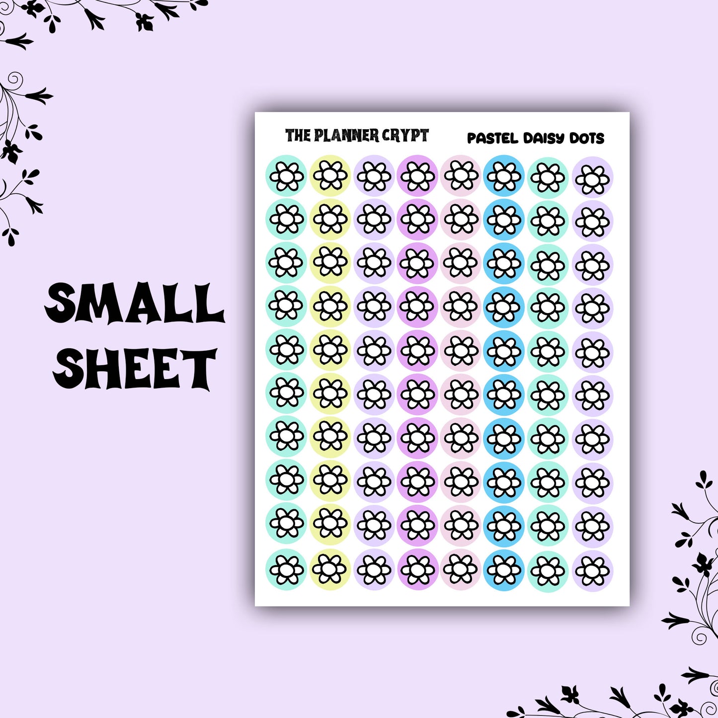 daisy dot stickers, planner sticker, pastel goth,vertical planner, cute stickers, functional sticker, checklist sticker