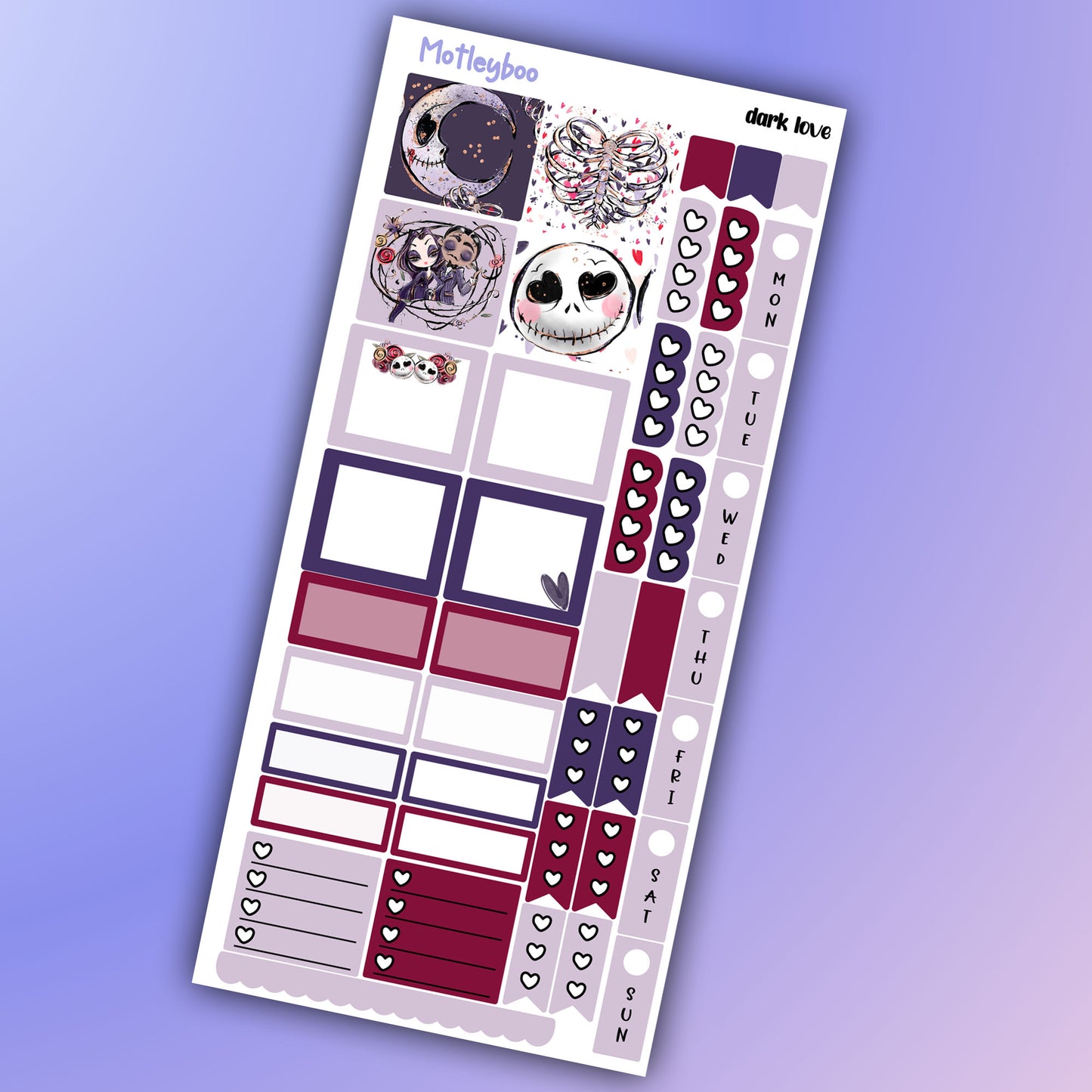 Valentines day Hobonichi weeks, weekly sticker kit, hobonichi planner, spooky love stickers, planner, functional sticker, dark love