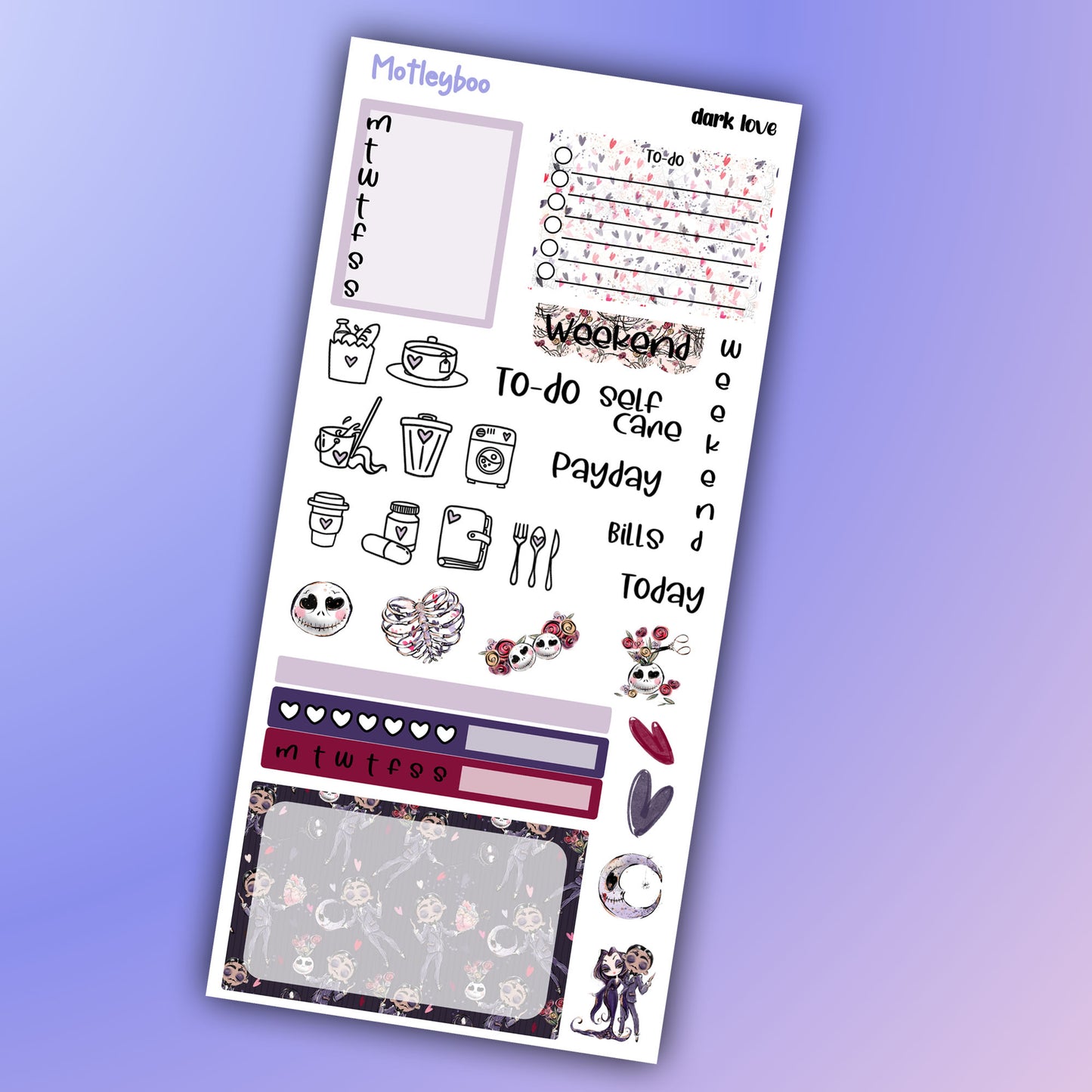Valentines day Hobonichi weeks, weekly sticker kit, hobonichi planner, spooky love stickers, planner, functional sticker, dark love
