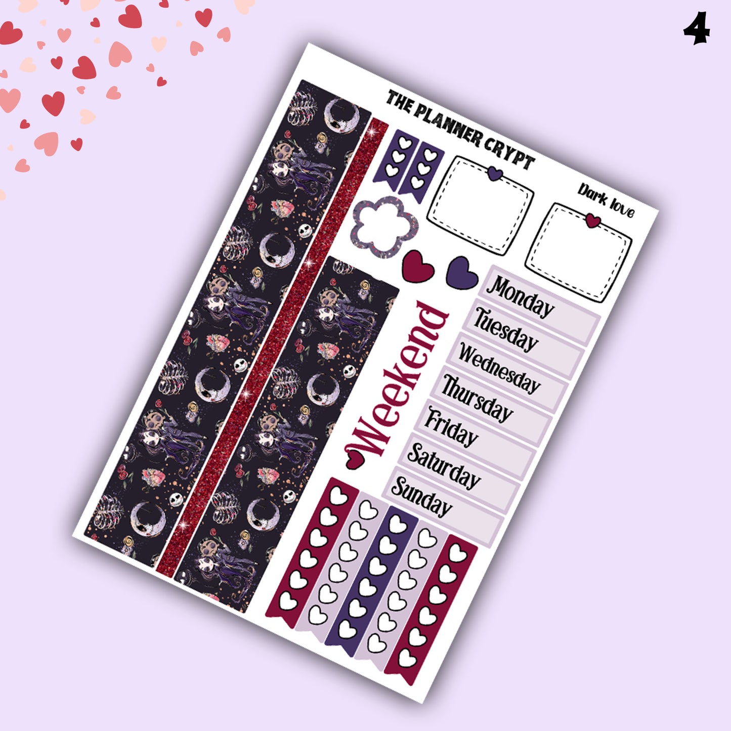 weekly planner, sticker kit, spooky stickers, halloween planner kit, planner stickers, vertical planner, goth planner, valentines stickers