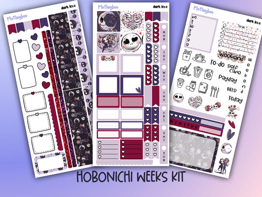 Valentines day Hobonichi weeks, weekly sticker kit, hobonichi planner, spooky love stickers, planner, functional sticker, dark love
