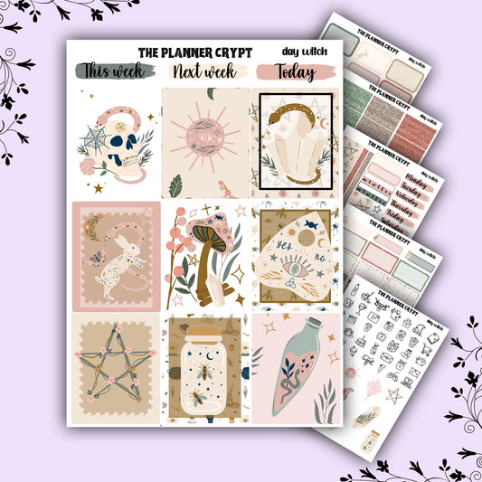 weekly planner sticker kit, gothic stickers, witch stickers, mystical stickers, celestial stickers, vertical planner