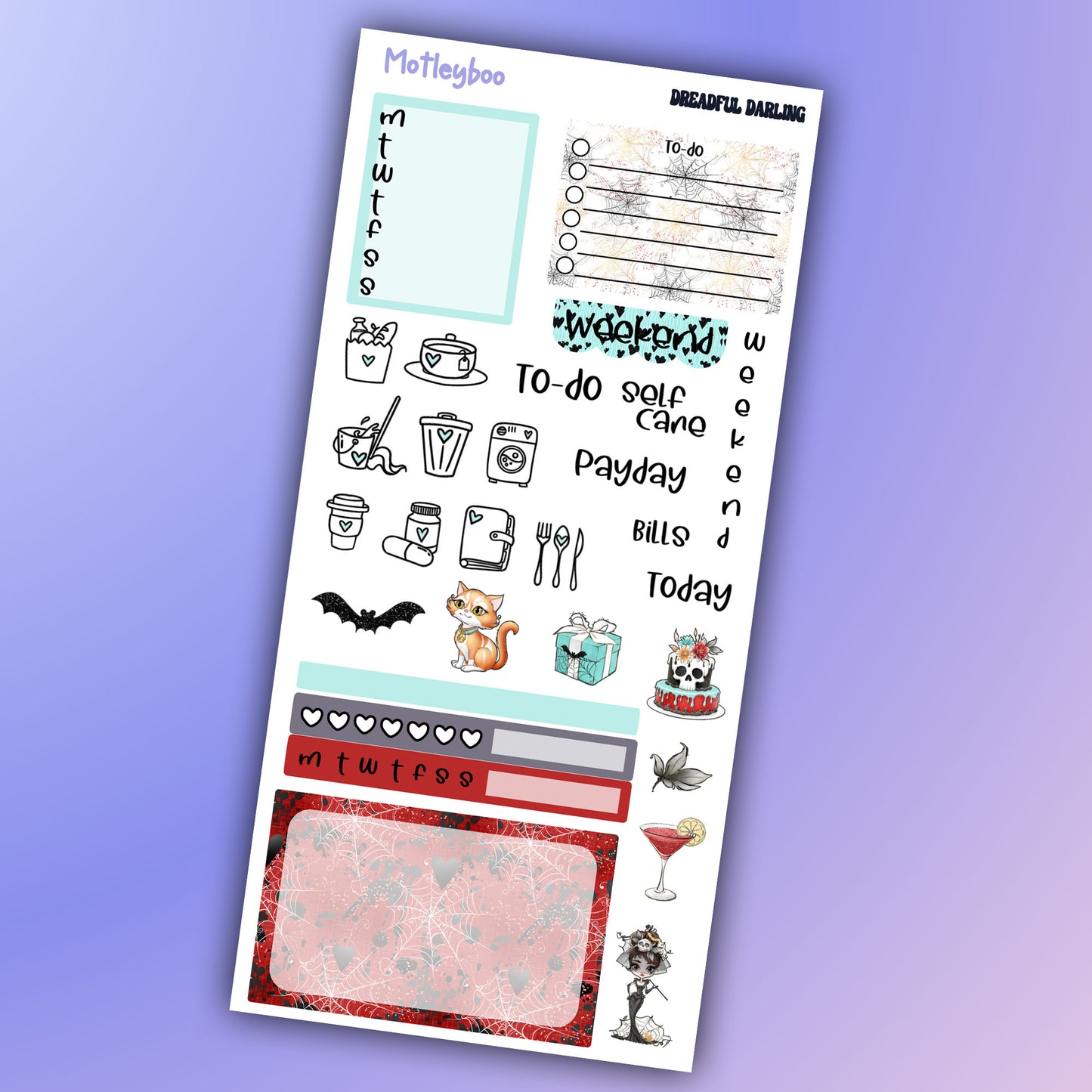 Gothic hobonichi weeks, sticker kit, hobonichi planner, spooky stickers, hobonichi functional stickers, small planner stickers, goth planner