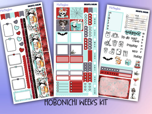 Gothic hobonichi weeks, sticker kit, hobonichi planner, spooky stickers, hobonichi functional stickers, small planner stickers, goth planner
