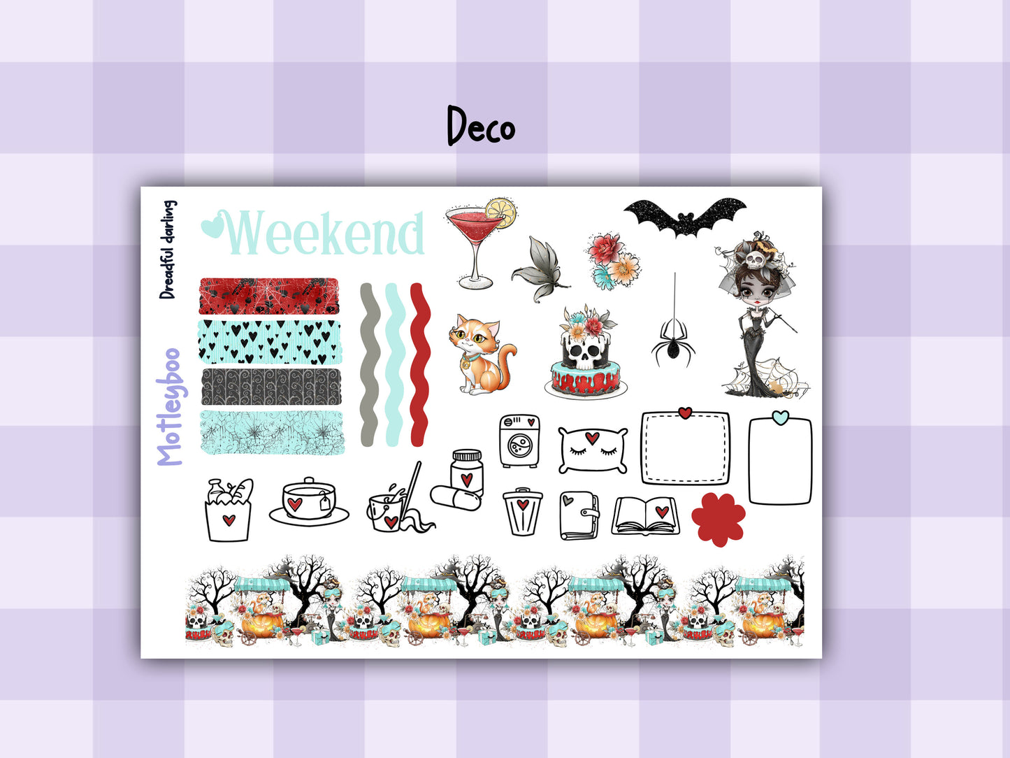Vertical weekly planner kit, Spooky Halloween vibe, Gothic planning. dreadful darling