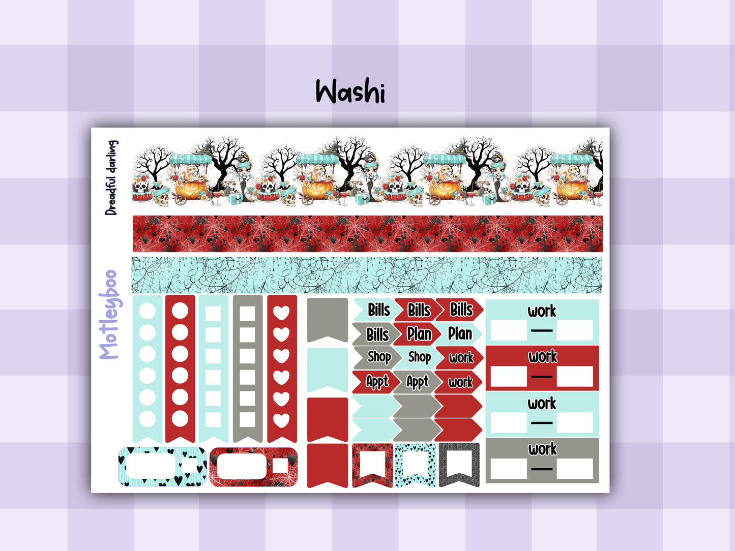 Vertical weekly planner kit, Spooky Halloween vibe, Gothic planning. dreadful darling