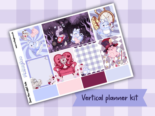 Down the rabbit hole weekly planner sticker kit, journaling, vertical planner, Alices adventures in wonderland themed, whimsical planner