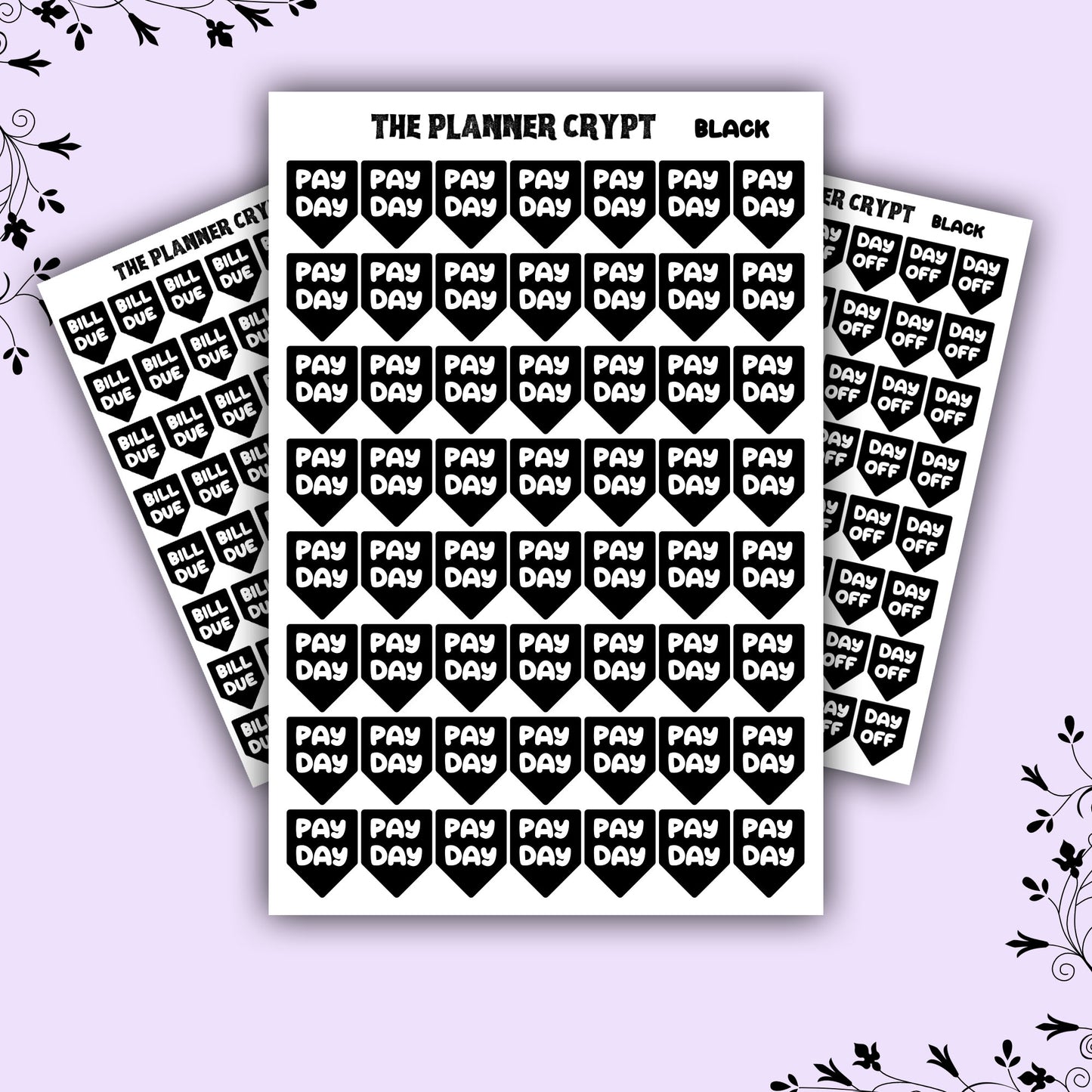 Pay day, bill due, day off stickers, flag stickers, planner sticker, pastel goth ,vertical planner, journal, cute, functional sticker