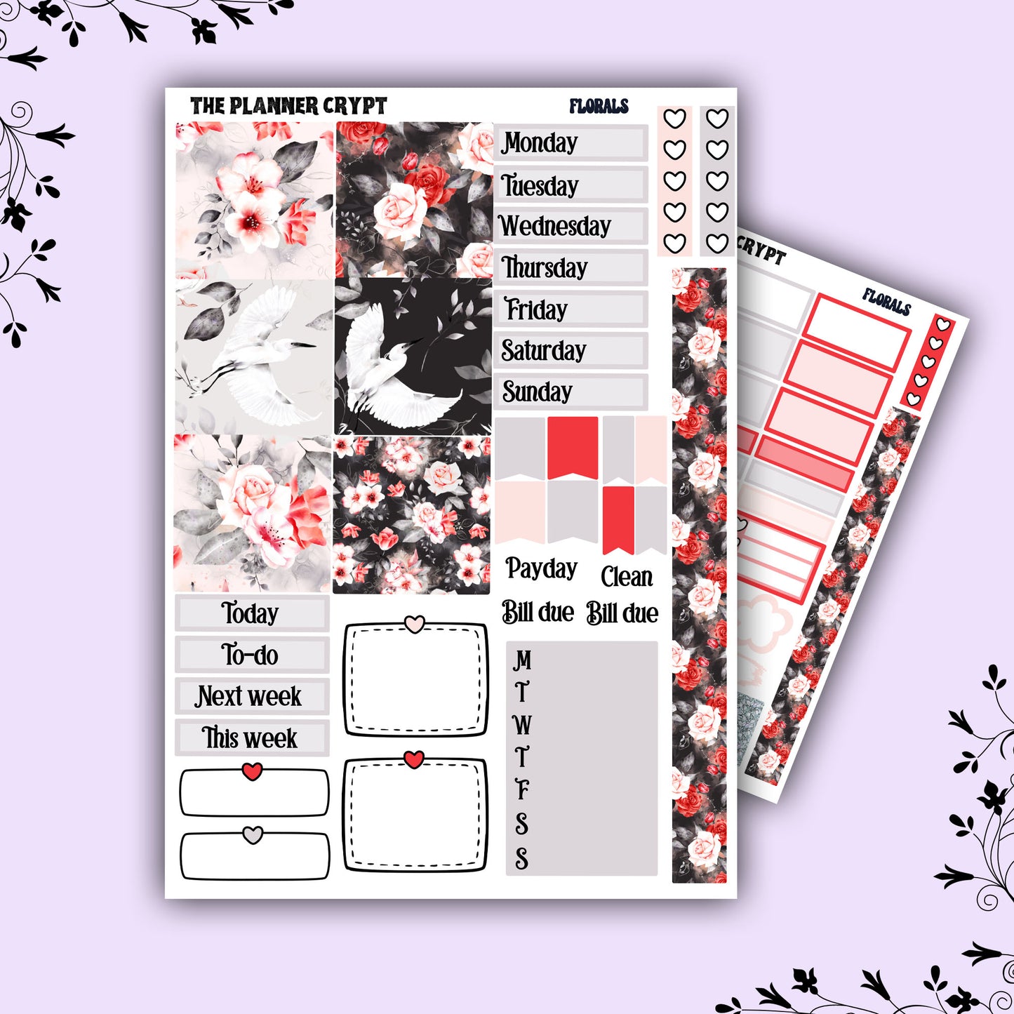 Hobonichi cousin weekly planner sticker kit, florals