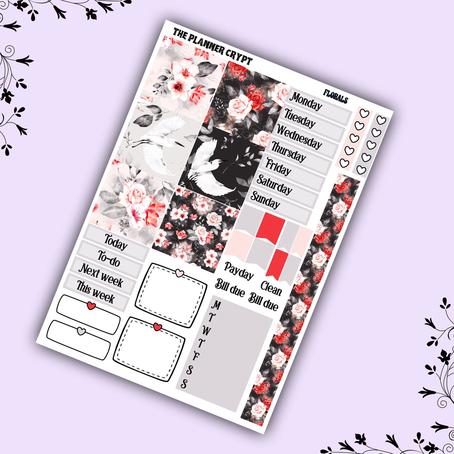 Hobonichi cousin weekly planner sticker kit, florals