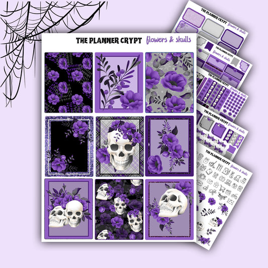 weekly planner kit, planner stickers, skull stickers, floral stickers, vertical planner, flower stickers, goth planner kit, pretty stickers