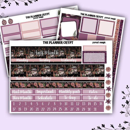 Monthly planner sticker kit, forest witch