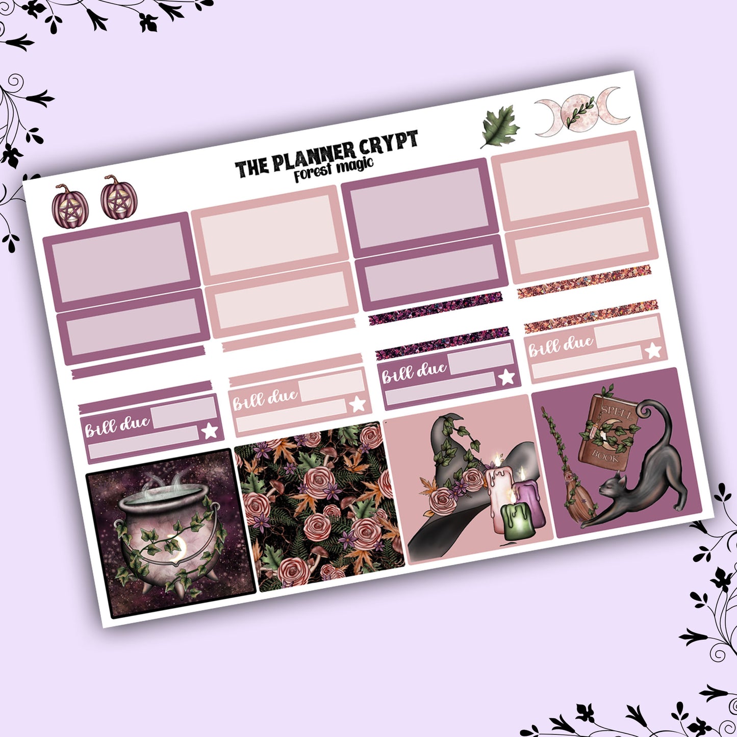 Monthly planner sticker kit, forest witch