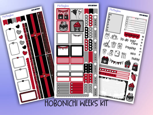 Hobonichi weeks weekly planner sticker kit, goth planner stickers, goth birthday