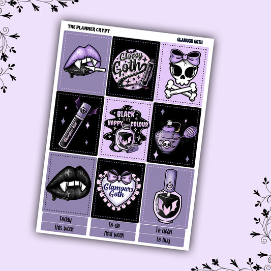 Weekly planner sticker kit, vertical planner stickers, goth planner, functional stickers, weekly planner, beauty stickers, glamour goth