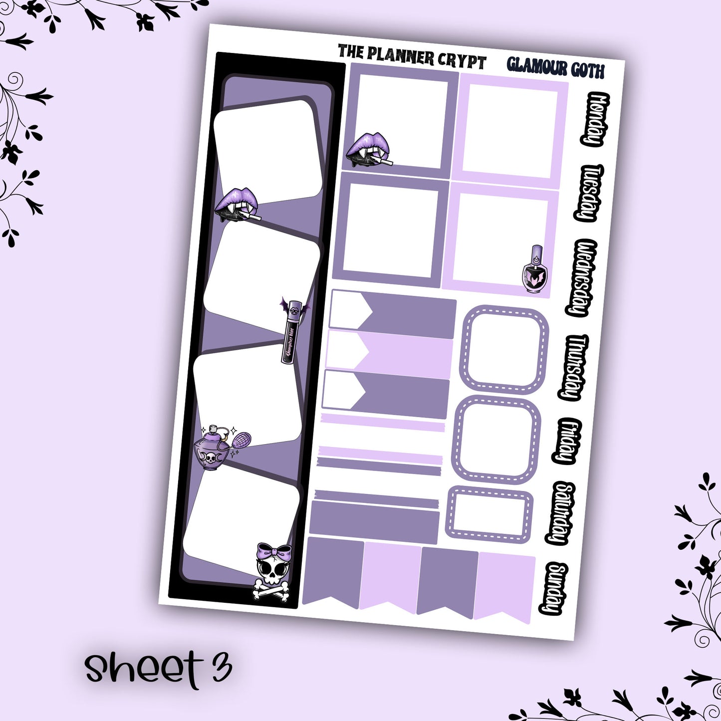 Monthly planner sticker kit, monthly stickers, goth planner, witch planner, functional stickers, vertical planner, undated, glamour goth