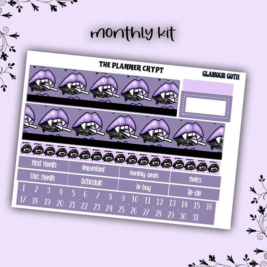 Monthly planner sticker kit, monthly stickers, goth planner, witch planner, functional stickers, vertical planner, undated, glamour goth