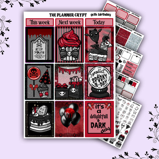 weekly planner sticker kit, planner stickers, goth stickers, spooky sticker kit, vertical planner, birthday stickers, , goth birthday