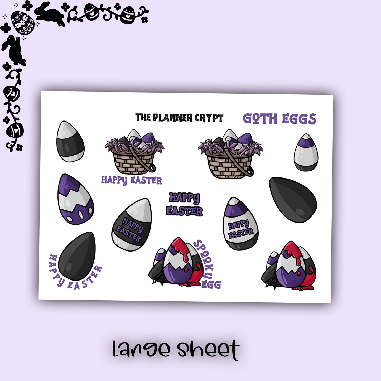 Easter stickers, planner stickers, spooky bunnies, vertical planner, small journal, cute stickers, functional stickers, goth easter eggs