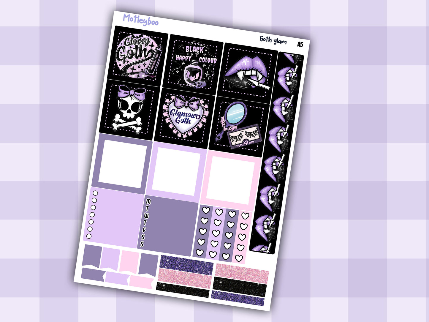 Goth glam A5 Hobonichi planner sticker kit