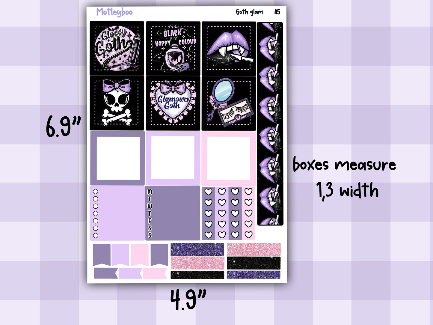Goth glam A5 Hobonichi planner sticker kit