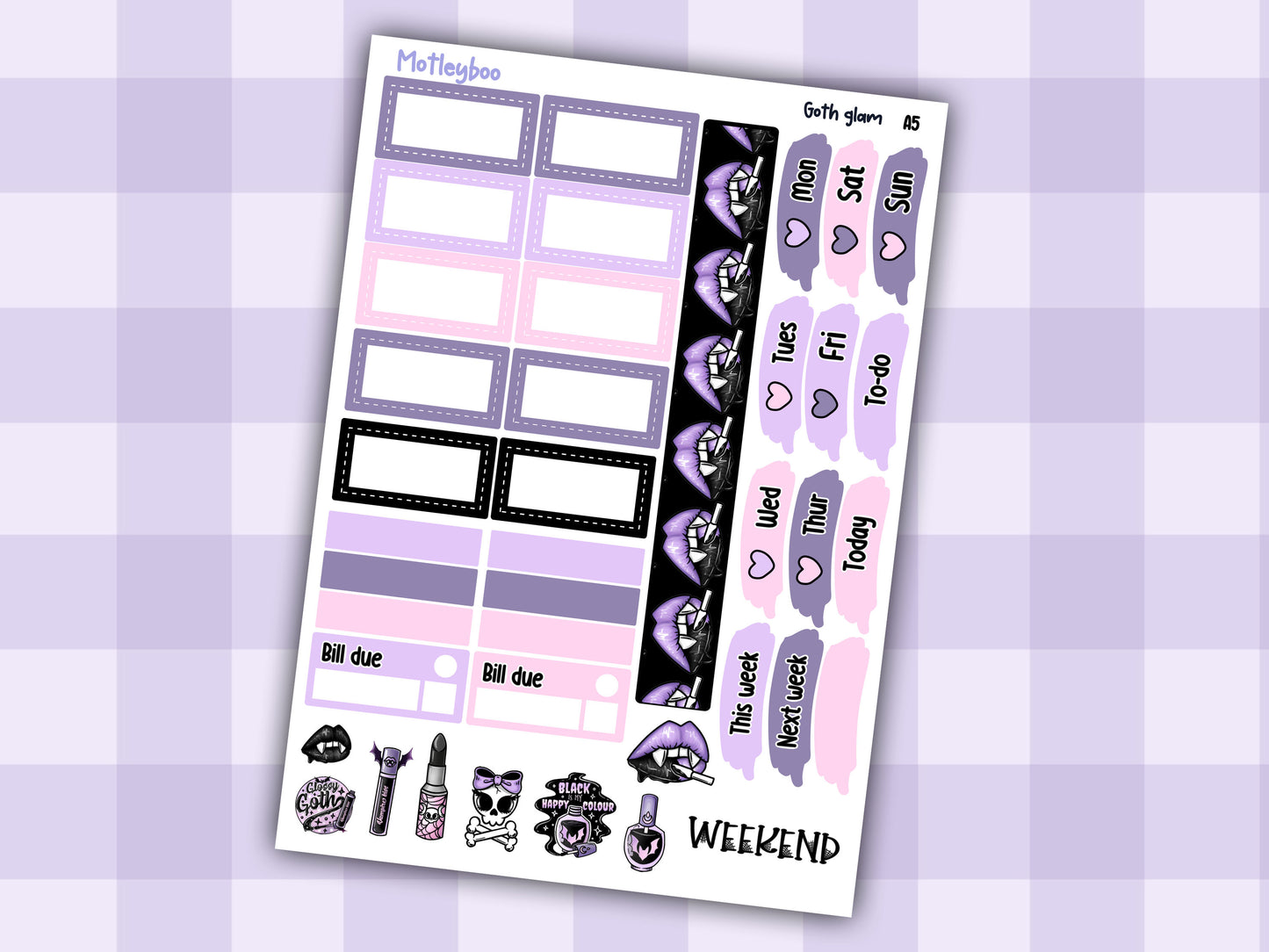 Goth glam A5 Hobonichi planner sticker kit