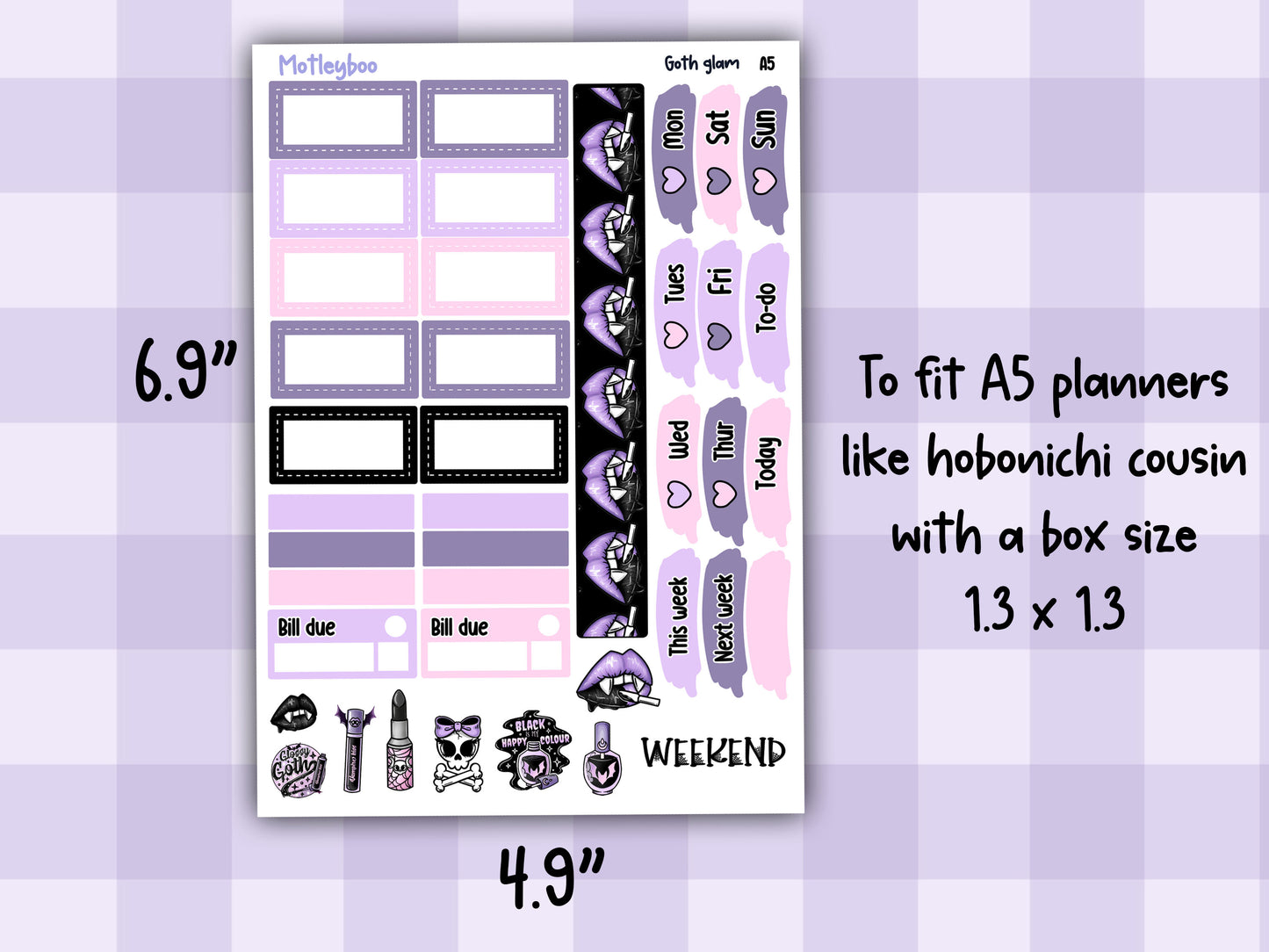 Goth glam A5 Hobonichi planner sticker kit